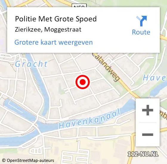 Locatie op kaart van de 112 melding: Politie Met Grote Spoed Naar Zierikzee, Moggestraat op 26 augustus 2022 01:26