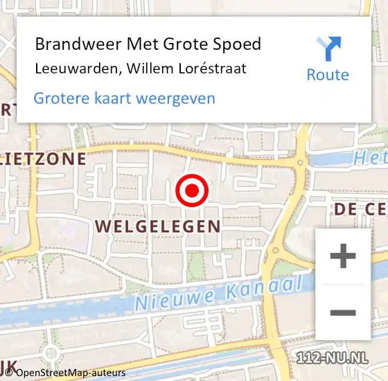 Locatie op kaart van de 112 melding: Brandweer Met Grote Spoed Naar Leeuwarden, Willem Loréstraat op 26 augustus 2022 03:06
