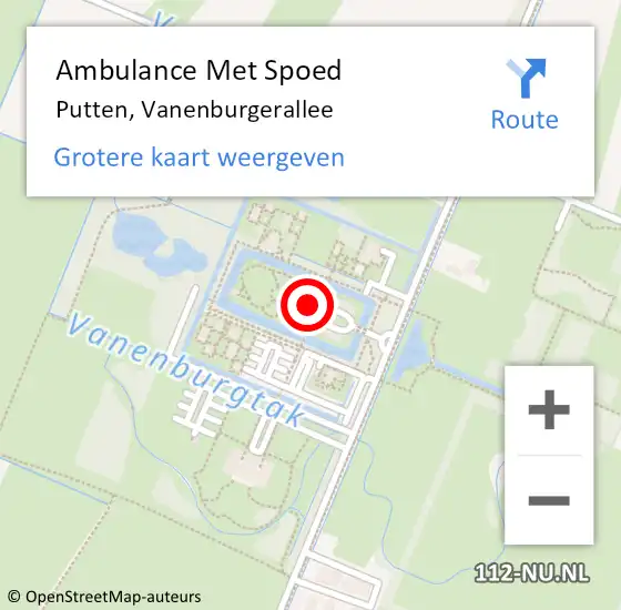 Locatie op kaart van de 112 melding: Ambulance Met Spoed Naar Putten, Vanenburgerallee op 26 augustus 2022 03:33