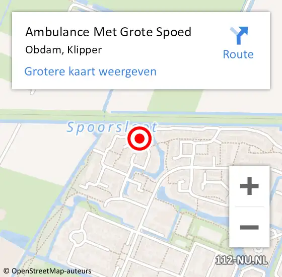 Locatie op kaart van de 112 melding: Ambulance Met Grote Spoed Naar Obdam, Klipper op 26 augustus 2022 03:47