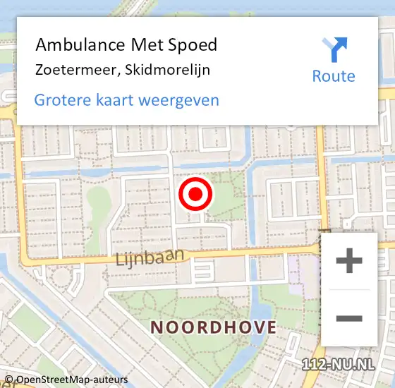 Locatie op kaart van de 112 melding: Ambulance Met Spoed Naar Zoetermeer, Skidmorelijn op 26 augustus 2022 04:22