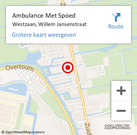 Locatie op kaart van de 112 melding: Ambulance Met Spoed Naar Westzaan, Willem Jansenstraat op 26 augustus 2022 04:42