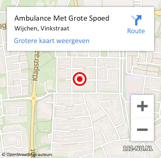 Locatie op kaart van de 112 melding: Ambulance Met Grote Spoed Naar Wijchen, Vinkstraat op 26 augustus 2022 06:14