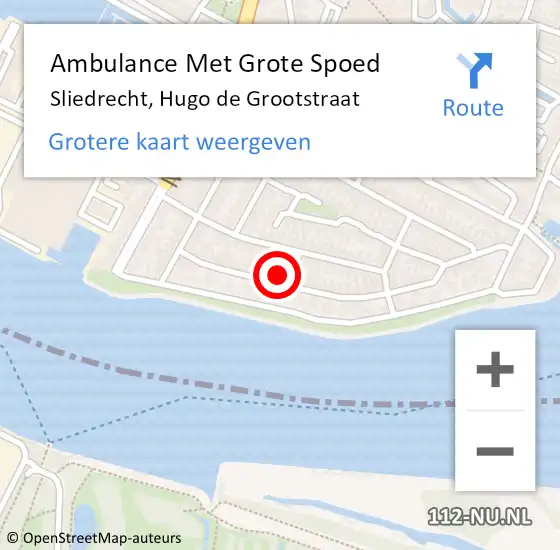 Locatie op kaart van de 112 melding: Ambulance Met Grote Spoed Naar Sliedrecht, Hugo de Grootstraat op 26 augustus 2022 06:29