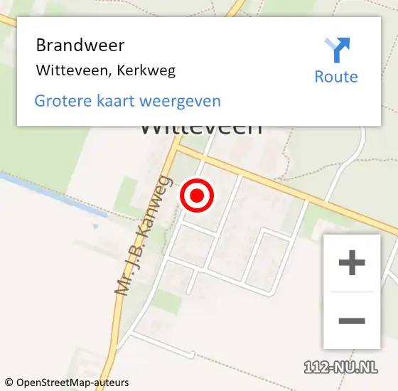 Locatie op kaart van de 112 melding: Brandweer Witteveen, Kerkweg op 26 augustus 2022 06:35