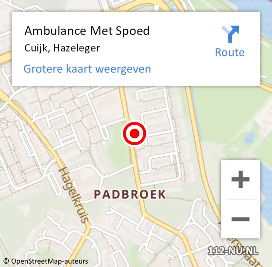 Locatie op kaart van de 112 melding: Ambulance Met Spoed Naar Cuijk, Hazeleger op 26 augustus 2022 06:45