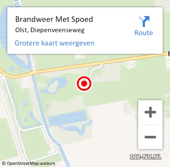 Locatie op kaart van de 112 melding: Brandweer Met Spoed Naar Olst, Diepenveenseweg op 26 augustus 2022 07:59