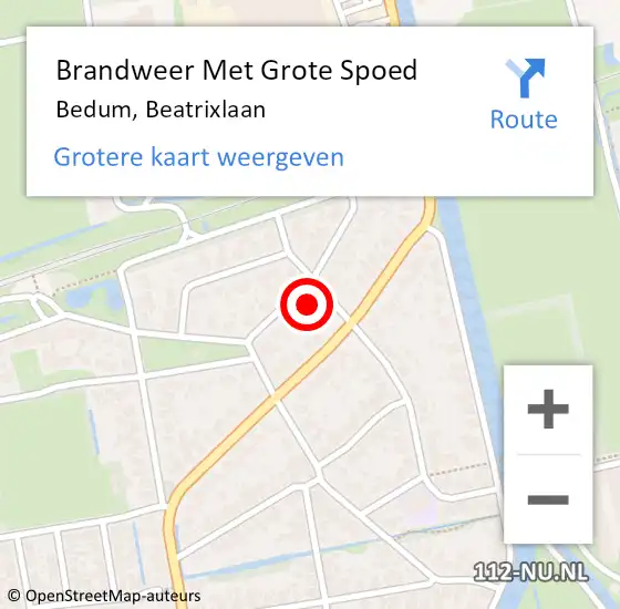 Locatie op kaart van de 112 melding: Brandweer Met Grote Spoed Naar Bedum, Beatrixlaan op 26 augustus 2022 08:09