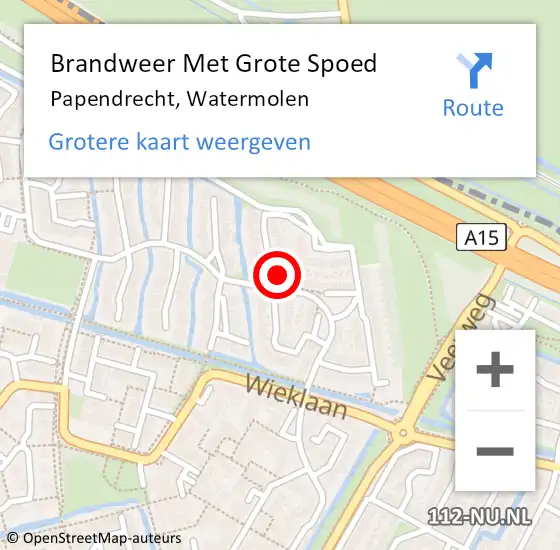 Locatie op kaart van de 112 melding: Brandweer Met Grote Spoed Naar Papendrecht, Watermolen op 26 augustus 2022 08:16