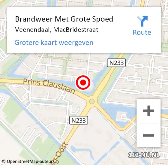 Locatie op kaart van de 112 melding: Brandweer Met Grote Spoed Naar Veenendaal, MacBridestraat op 26 augustus 2022 09:02