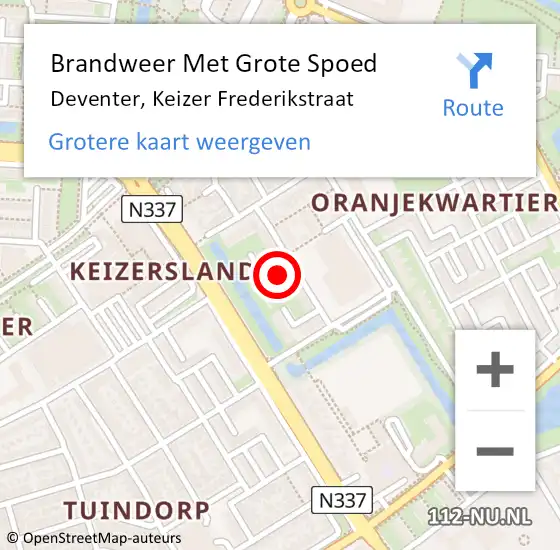 Locatie op kaart van de 112 melding: Brandweer Met Grote Spoed Naar Deventer, Keizer Frederikstraat op 26 augustus 2022 09:22