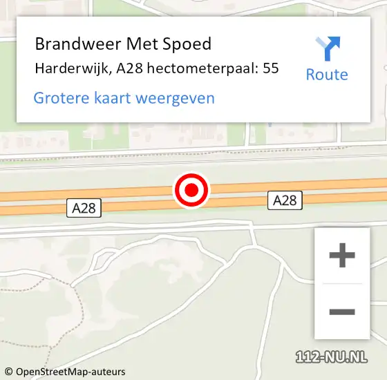 Locatie op kaart van de 112 melding: Brandweer Met Spoed Naar Harderwijk, A28 hectometerpaal: 55 op 26 augustus 2022 09:26