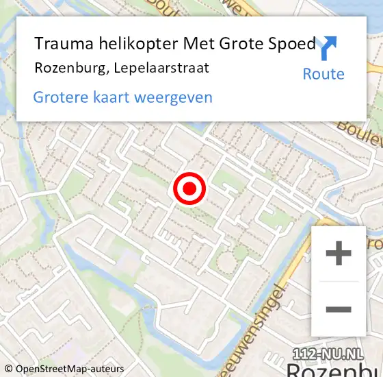 Locatie op kaart van de 112 melding: Trauma helikopter Met Grote Spoed Naar Rozenburg, Lepelaarstraat op 26 augustus 2022 09:31