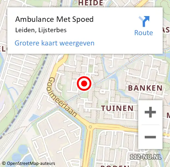 Locatie op kaart van de 112 melding: Ambulance Met Spoed Naar Leiden, Lijsterbes op 26 augustus 2022 09:42