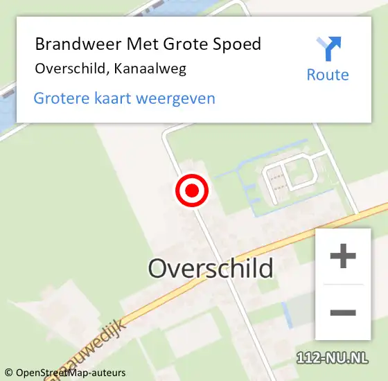 Locatie op kaart van de 112 melding: Brandweer Met Grote Spoed Naar Overschild, Kanaalweg op 26 augustus 2022 09:44