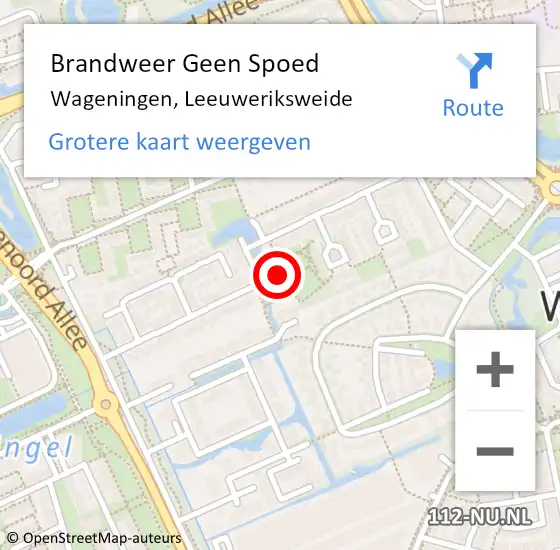 Locatie op kaart van de 112 melding: Brandweer Geen Spoed Naar Wageningen, Leeuweriksweide op 26 augustus 2022 10:04