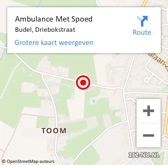 Locatie op kaart van de 112 melding: Ambulance Met Spoed Naar Budel, Driebokstraat op 27 juli 2014 17:51