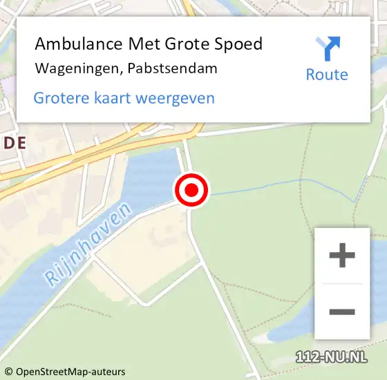 Locatie op kaart van de 112 melding: Ambulance Met Grote Spoed Naar Wageningen, Pabstsendam op 26 augustus 2022 10:54