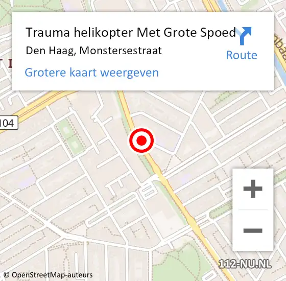 Locatie op kaart van de 112 melding: Trauma helikopter Met Grote Spoed Naar Den Haag, Monstersestraat op 26 augustus 2022 11:23