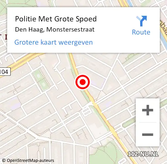 Locatie op kaart van de 112 melding: Politie Met Grote Spoed Naar Den Haag, Monstersestraat op 26 augustus 2022 11:23