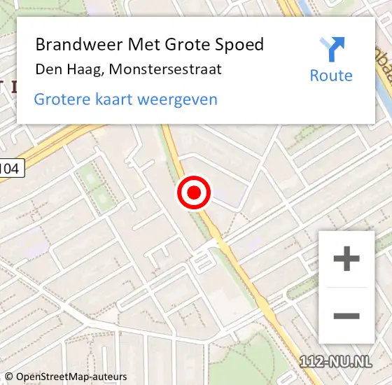 Locatie op kaart van de 112 melding: Brandweer Met Grote Spoed Naar Den Haag, Monstersestraat op 26 augustus 2022 11:24