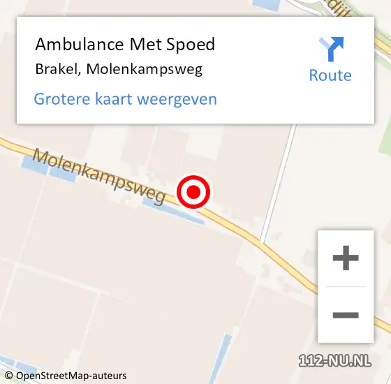 Locatie op kaart van de 112 melding: Ambulance Met Spoed Naar Brakel, Molenkampsweg op 26 augustus 2022 11:24
