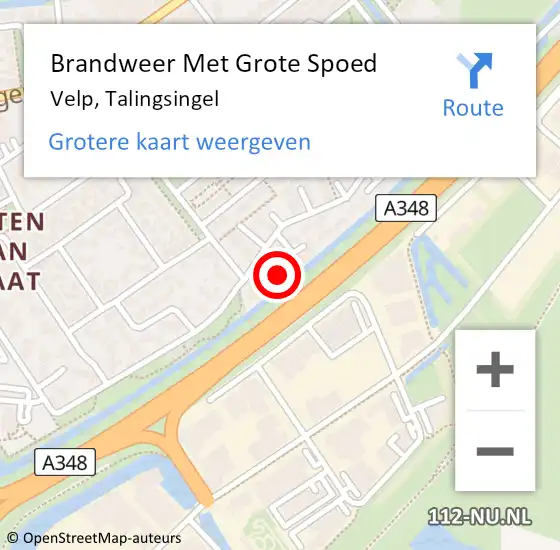 Locatie op kaart van de 112 melding: Brandweer Met Grote Spoed Naar Velp, Talingsingel op 26 augustus 2022 11:27