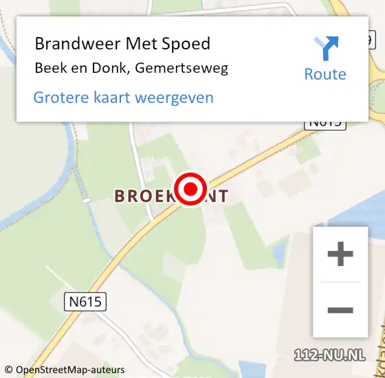 Locatie op kaart van de 112 melding: Brandweer Met Spoed Naar Beek en Donk, Gemertseweg op 26 augustus 2022 11:58