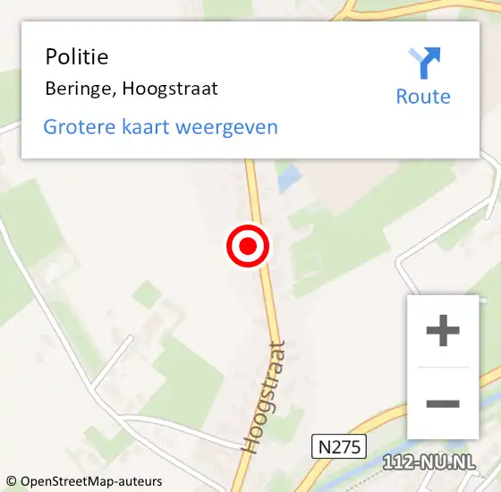 Locatie op kaart van de 112 melding: Politie Beringe, Hoogstraat op 26 augustus 2022 12:11
