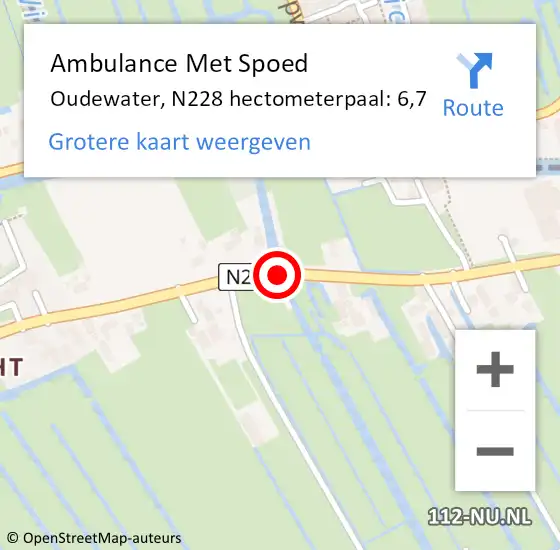 Locatie op kaart van de 112 melding: Ambulance Met Spoed Naar Oudewater, N228 hectometerpaal: 6,7 op 26 augustus 2022 12:13