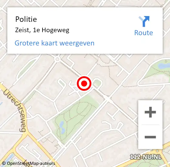 Locatie op kaart van de 112 melding: Politie Zeist, 1e Hogeweg op 26 augustus 2022 12:22