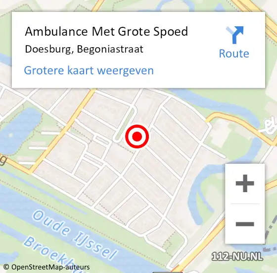 Locatie op kaart van de 112 melding: Ambulance Met Grote Spoed Naar Doesburg, Begoniastraat op 26 augustus 2022 12:24