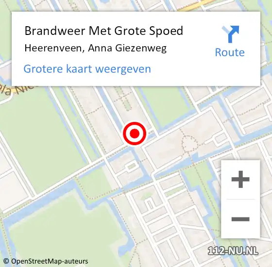 Locatie op kaart van de 112 melding: Brandweer Met Grote Spoed Naar Heerenveen, Anna Giezenweg op 26 augustus 2022 12:37