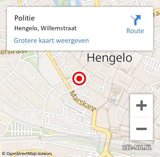 Locatie op kaart van de 112 melding: Politie Hengelo, Willemstraat op 26 augustus 2022 12:48