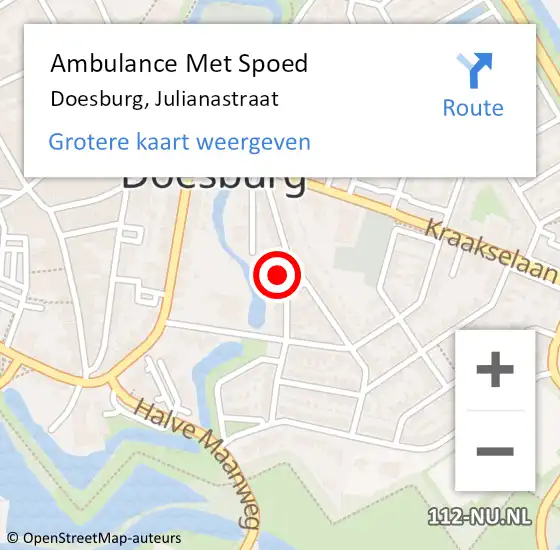 Locatie op kaart van de 112 melding: Ambulance Met Spoed Naar Doesburg, Julianastraat op 26 augustus 2022 12:50