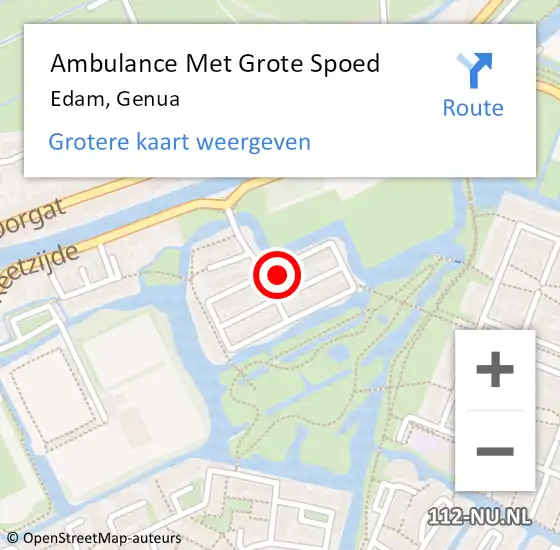 Locatie op kaart van de 112 melding: Ambulance Met Grote Spoed Naar Edam, Genua op 26 augustus 2022 13:00