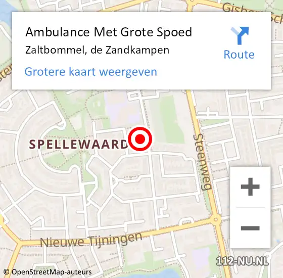 Locatie op kaart van de 112 melding: Ambulance Met Grote Spoed Naar Zaltbommel, de Zandkampen op 26 augustus 2022 13:08