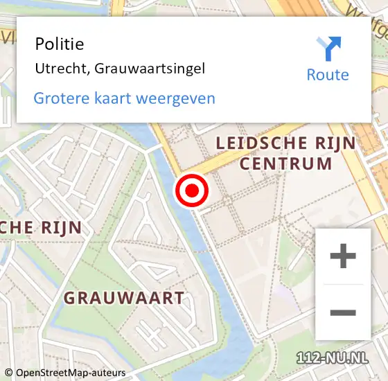 Locatie op kaart van de 112 melding: Politie Utrecht, Grauwaartsingel op 26 augustus 2022 13:36