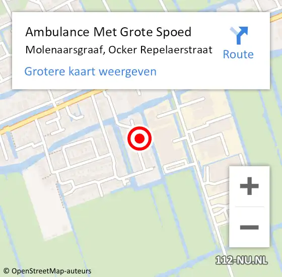 Locatie op kaart van de 112 melding: Ambulance Met Grote Spoed Naar Molenaarsgraaf, Ocker Repelaerstraat op 26 augustus 2022 13:38