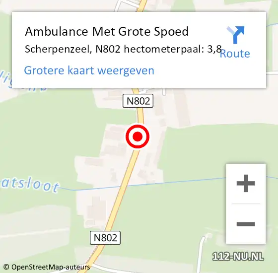 Locatie op kaart van de 112 melding: Ambulance Met Grote Spoed Naar Scherpenzeel, N802 hectometerpaal: 3,8 op 26 augustus 2022 13:44