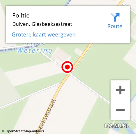 Locatie op kaart van de 112 melding: Politie Duiven, Giesbeeksestraat op 26 augustus 2022 13:46