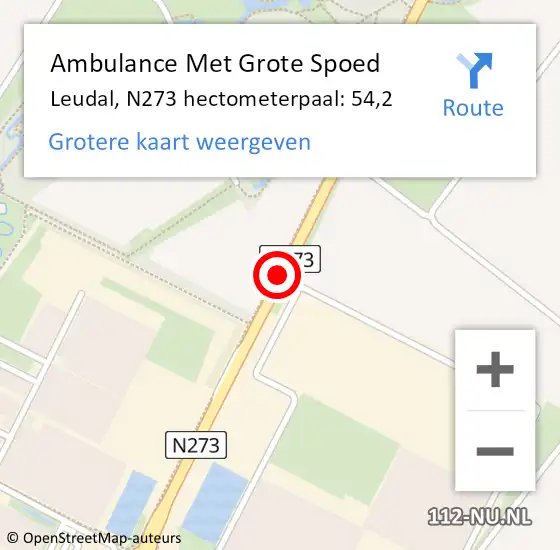 Locatie op kaart van de 112 melding: Ambulance Met Grote Spoed Naar Leudal, N273 hectometerpaal: 54,2 op 26 augustus 2022 13:47