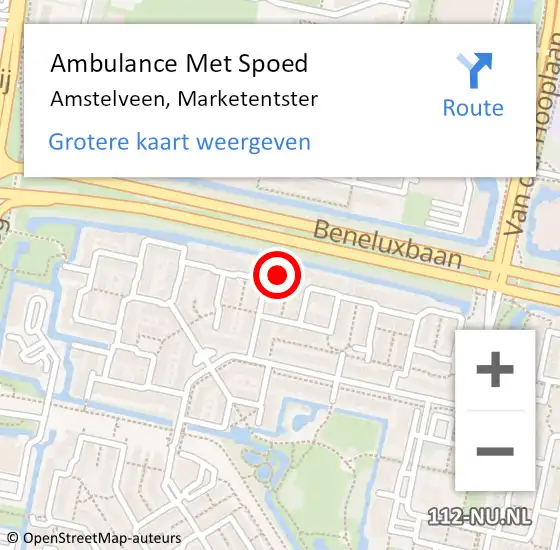 Locatie op kaart van de 112 melding: Ambulance Met Spoed Naar Amstelveen, Marketentster op 26 augustus 2022 13:50