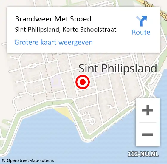 Locatie op kaart van de 112 melding: Brandweer Met Spoed Naar Sint Philipsland, Korte Schoolstraat op 26 augustus 2022 13:50