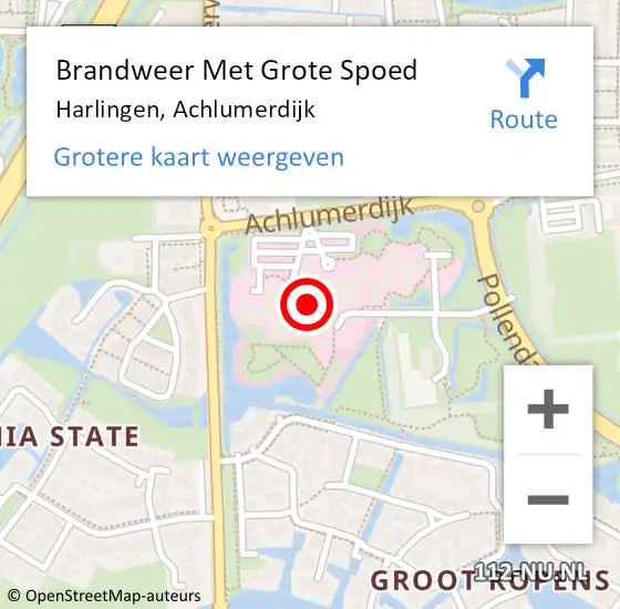 Locatie op kaart van de 112 melding: Brandweer Met Grote Spoed Naar Harlingen, Achlumerdijk op 27 juli 2014 18:26