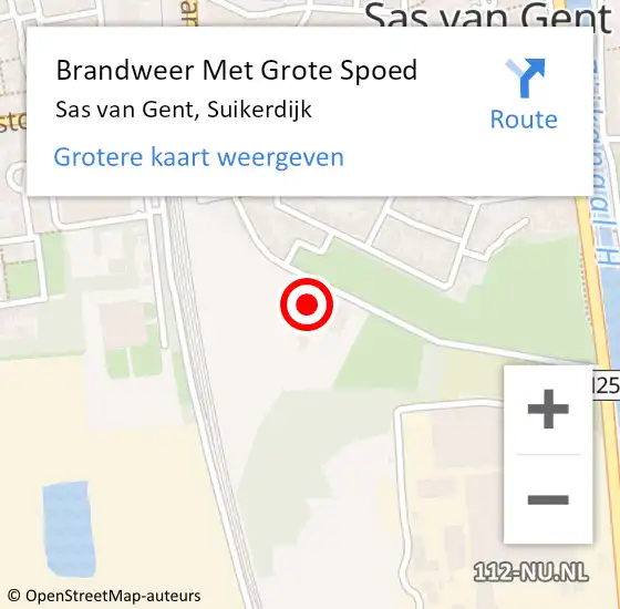 Locatie op kaart van de 112 melding: Brandweer Met Grote Spoed Naar Sas van Gent, Suikerdijk op 26 augustus 2022 15:11