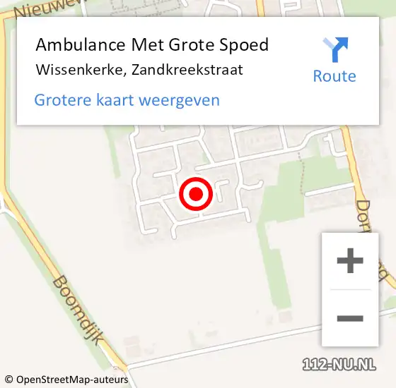 Locatie op kaart van de 112 melding: Ambulance Met Grote Spoed Naar Wissenkerke, Zandkreekstraat op 27 juli 2014 18:29