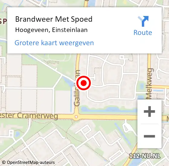 Locatie op kaart van de 112 melding: Brandweer Met Spoed Naar Hoogeveen, Einsteinlaan op 26 augustus 2022 15:35