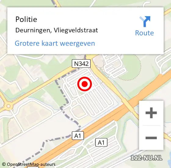 Locatie op kaart van de 112 melding: Politie Deurningen, Vliegveldstraat op 26 augustus 2022 15:37