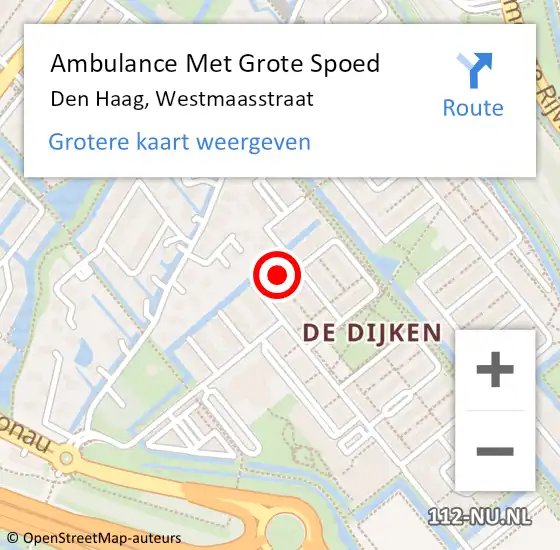 Locatie op kaart van de 112 melding: Ambulance Met Grote Spoed Naar Den Haag, Westmaasstraat op 26 augustus 2022 15:41